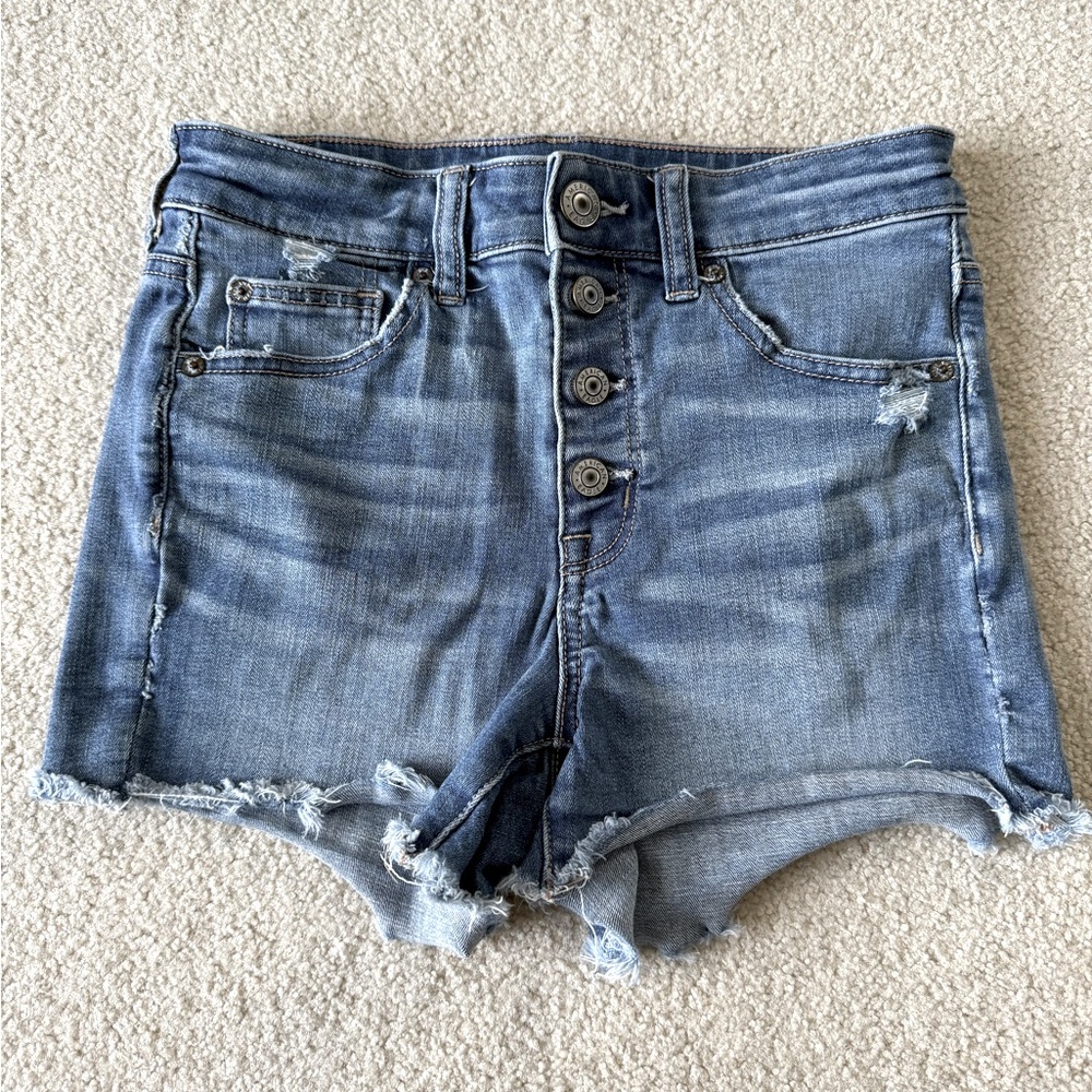 American Eagle AE Medium Wash Hi-Rise Shortie Button-Fly Stretch Jean Short 6